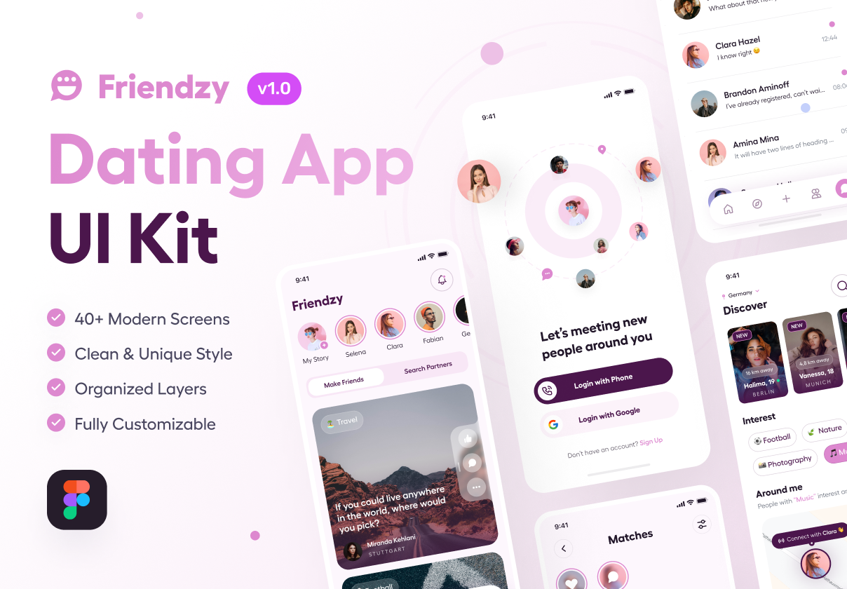 独特短视频约会交友聊天app应用程序界面设计ui套件素材 Friendzy - Dating App UI Kit_img_3