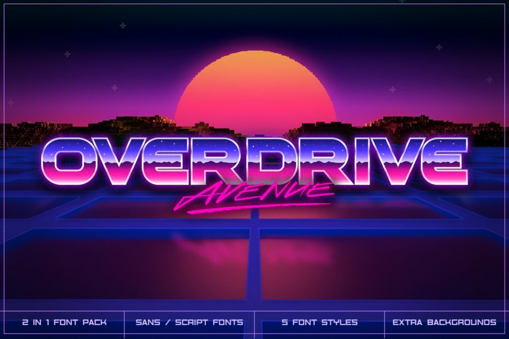 未来潮流复古科幻赛博朋克蒸汽波机能英文字体安装包 Overdrive Avenue – 2 in 1 Retro Wave Font_img_2