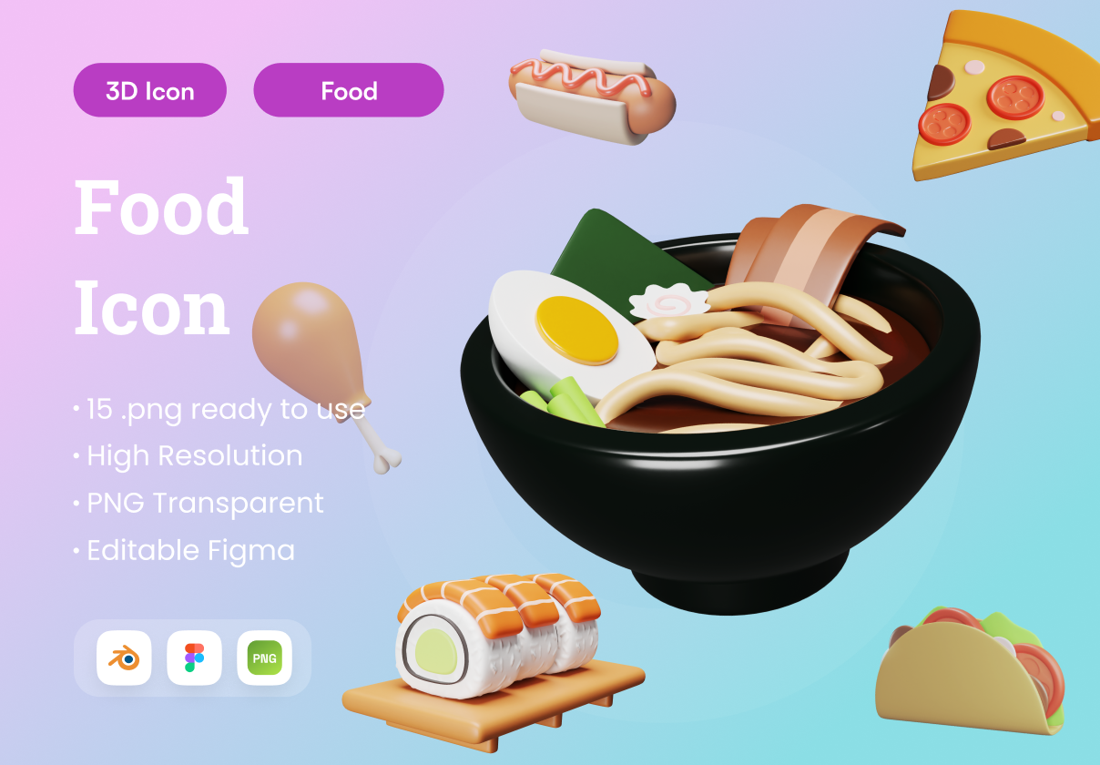 15款食物主题3d图标icons设计素材 Food 3D Illustration_img_3