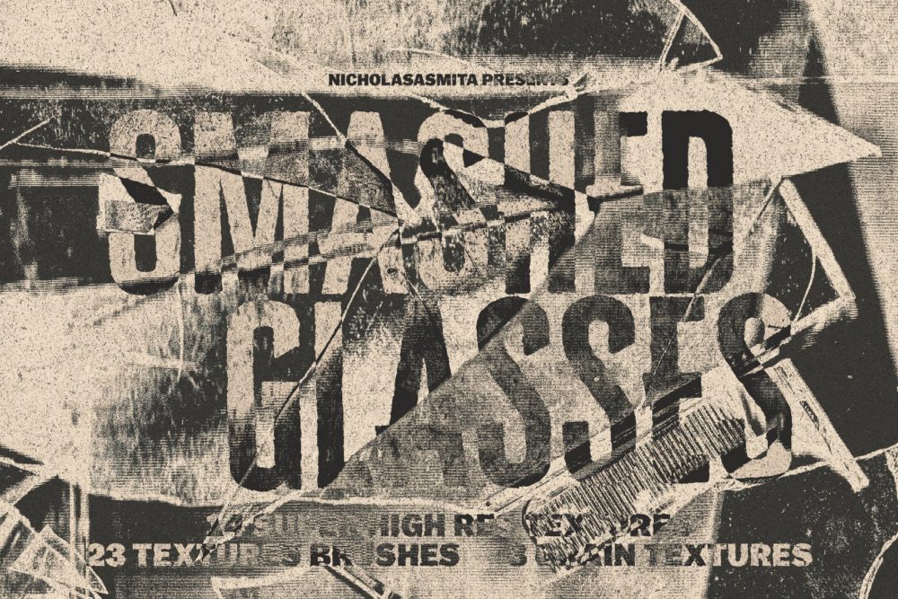 潮流复古粗糙破碎玻璃塑料纹理叠加做旧背景图片设计素材 Smashed Glasses Textures + Brushes_img_2