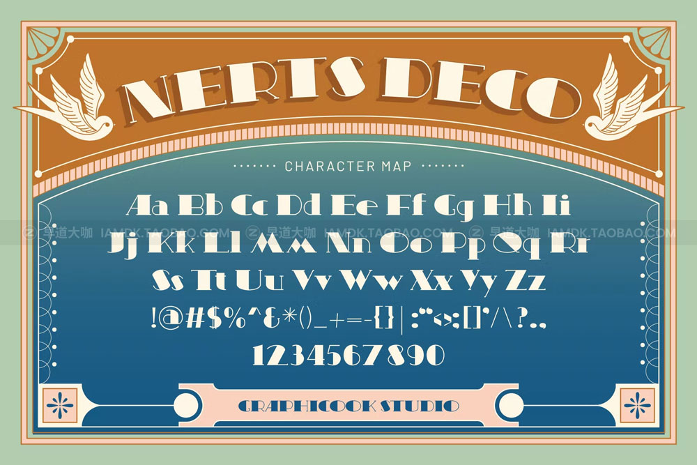 时尚复古杂志包装标题设计衬线英文字体 Nerts Deco Artdeco Display Typeface_img_2