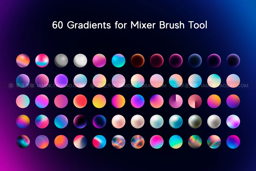 潮流炫彩渐变科技背景图片抽象创意3D图形ps设计素材套装 3D Fluid Mixer Brush Gradients_img_2