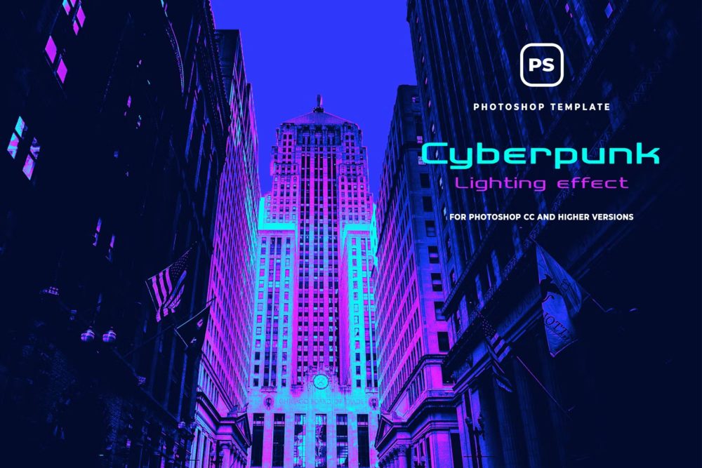 潮流未来科幻赛博朋克风漫画效果照片处理特效ps滤镜样机模版 Cyberpunk Effect Photoshop_img_2