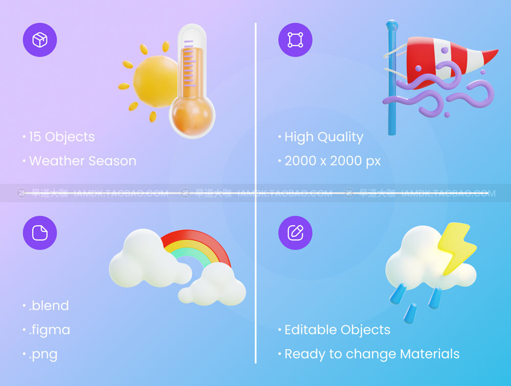 天气类插画3D图标icon素材png免抠图下载 Weather 3D Illustration_img_2