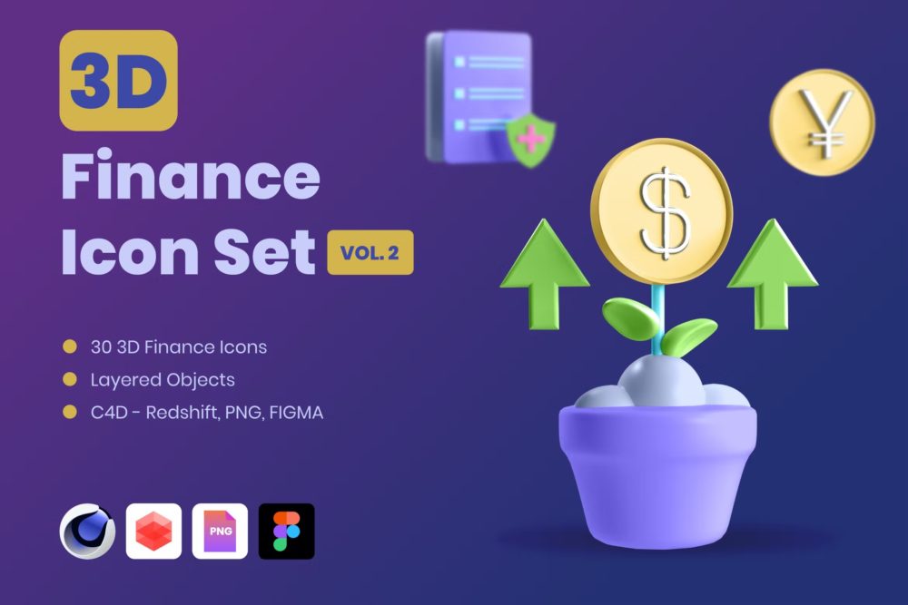 时尚理财金融货币主题3D立体图标icon设计素材 3D Finance Icon Set - Vol 2_img_2