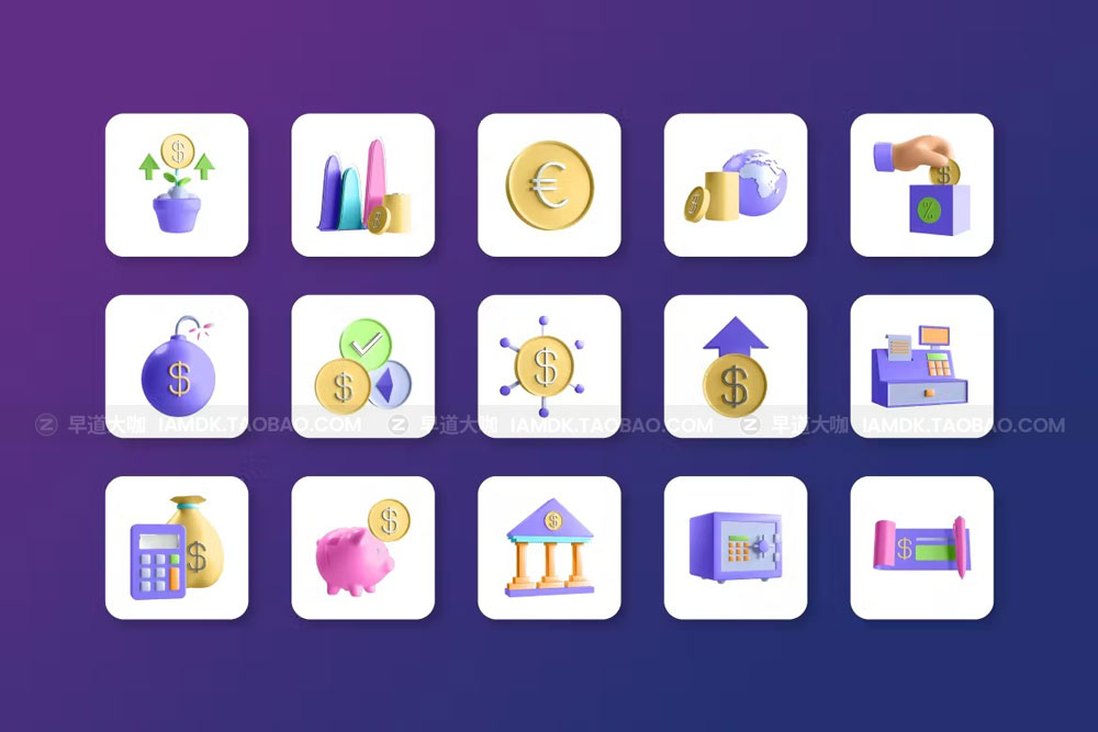 时尚理财金融货币主题3D立体图标icon设计素材 3D Finance Icon Set - Vol 2_img_2