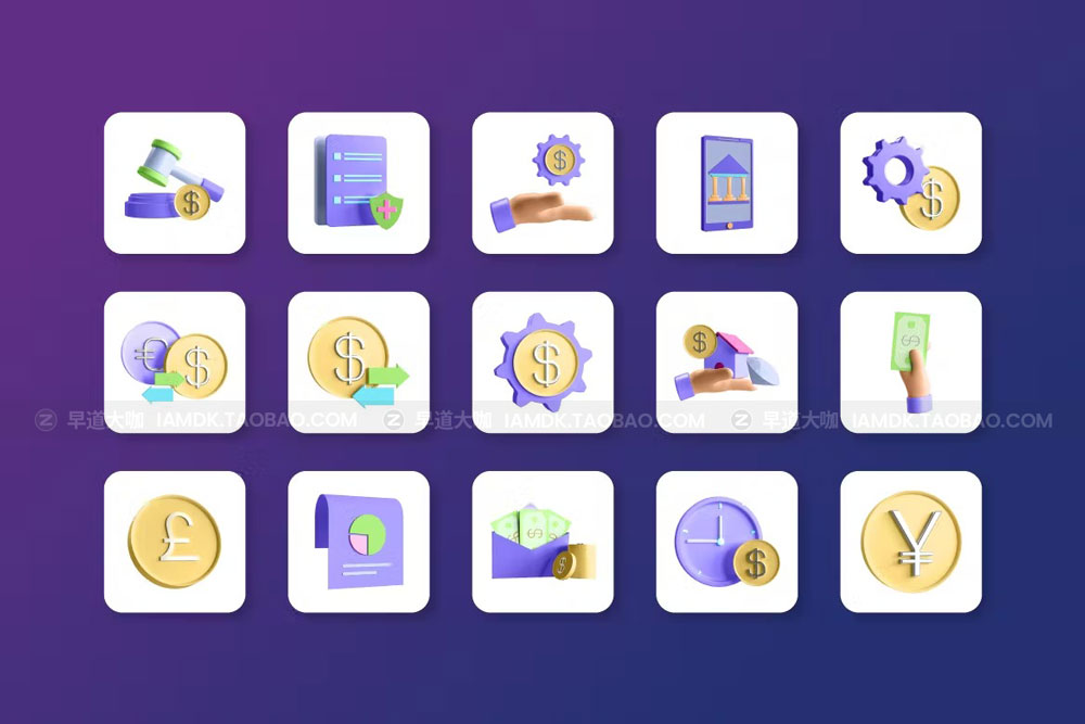 时尚理财金融货币主题3D立体图标icon设计素材 3D Finance Icon Set - Vol 2_img_2