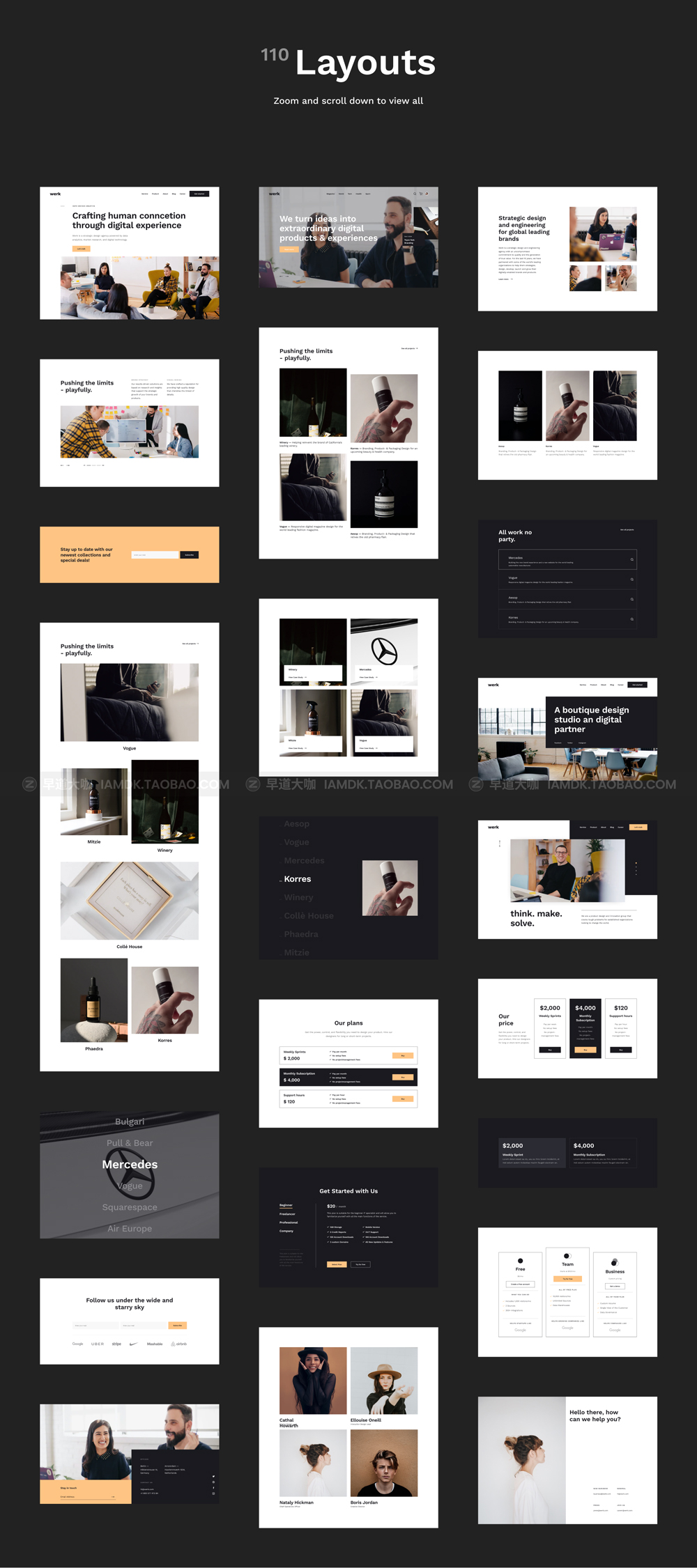 现代设计工作室网站界面设计web ui套件素材 Werk UI Kit - 110 modern website layouts_img_2