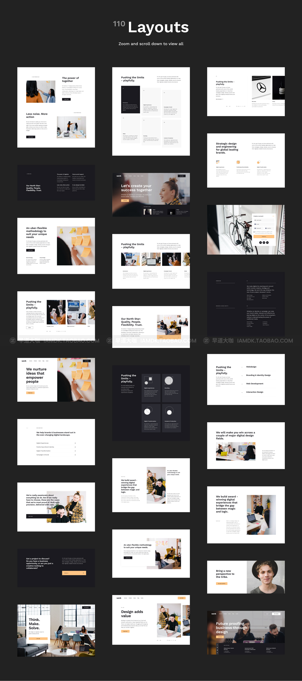 现代设计工作室网站界面设计web ui套件素材 Werk UI Kit - 110 modern website layouts_img_2