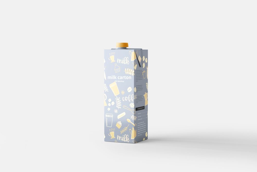 时尚逼真牛奶果汁包装纸盒外观设计展示ps智能贴图样机模版 Milk Carton Box Mockups_img_2