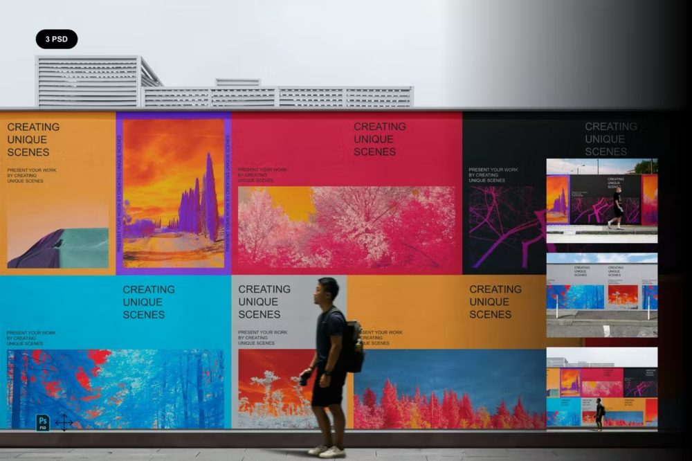 城市街头围栏海报展板设计展示效果图PSD样机模板 Wall Poster Mockups_img_2