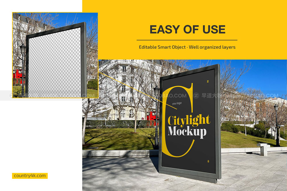 城市街头立地灯箱广告牌海报设计展示效果psd样机模板 Citylight Outdoor Advertising Mockup_img_2