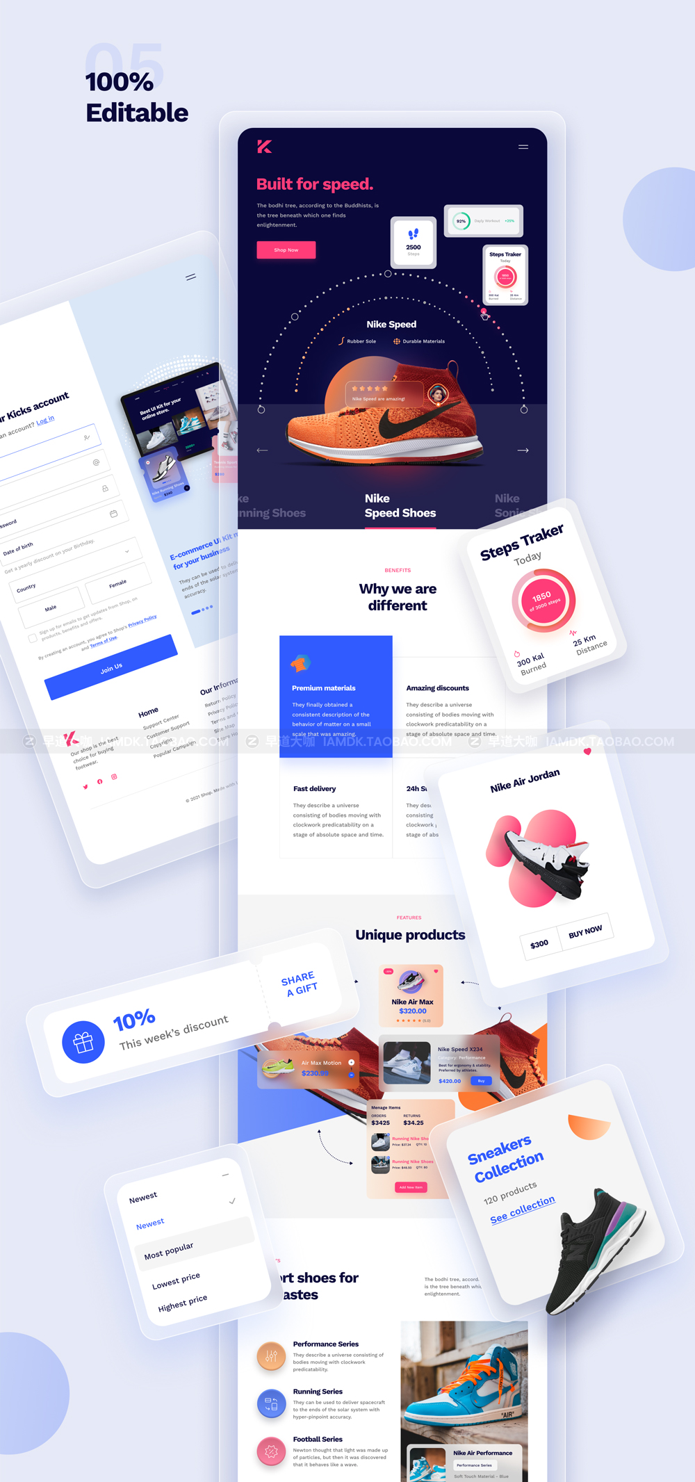 响应式H5电商app界面设计自适应web用户界面设计模板下载 Kicks E-Commerce UI Kit_img_2