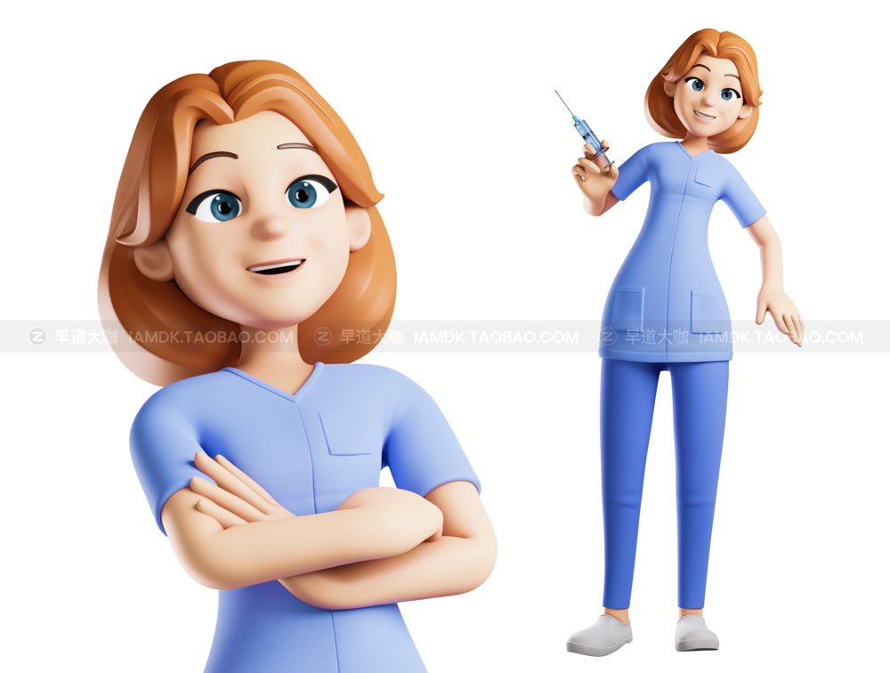 3D立体卡通女医生护士人物角色插图插画png免抠图片设计素材 3D Character Nurse Figma Blender UI KIT_img_2