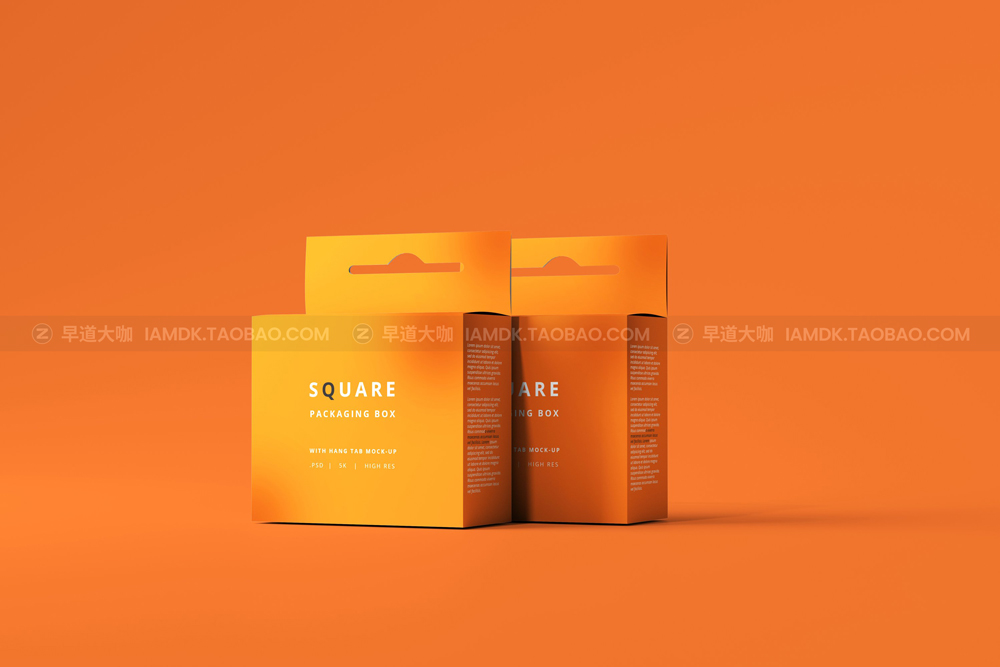 时尚挂耳式方形包装纸盒设计展示贴图psd样机模版 Mockups of Square Packaging Box With Hang Tab_img_2