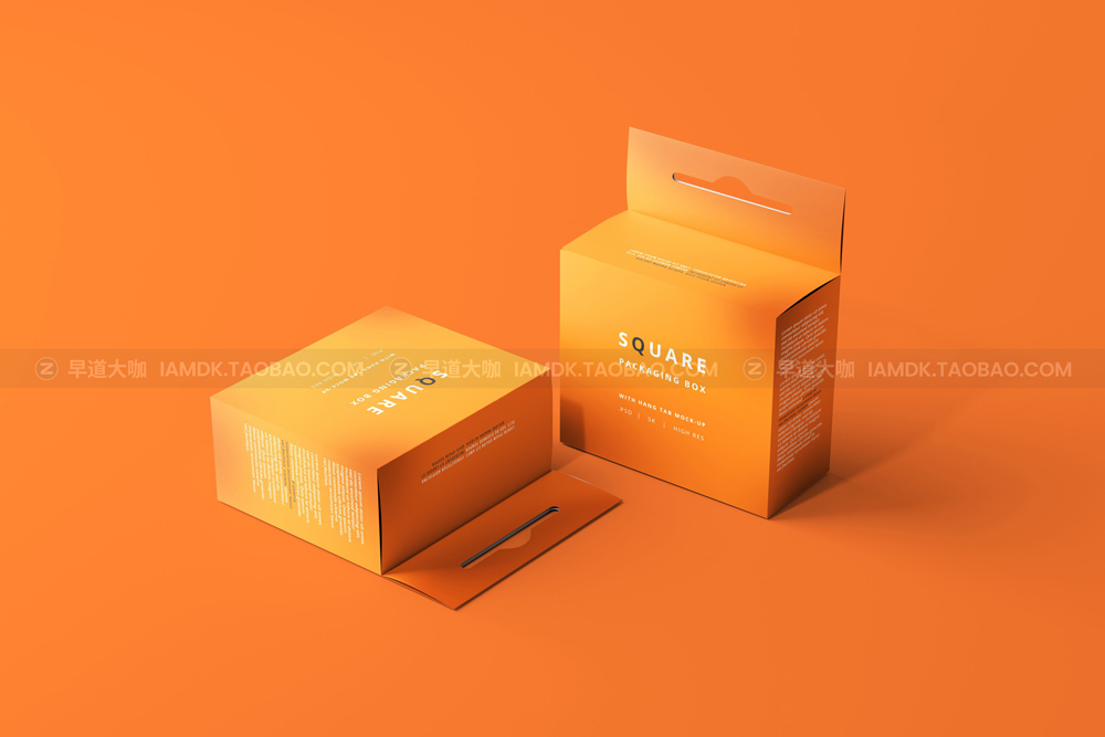 时尚挂耳式方形包装纸盒设计展示贴图psd样机模版 Mockups of Square Packaging Box With Hang Tab_img_2