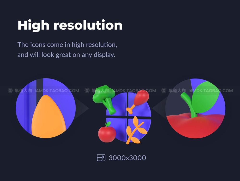 逼真塑料哑光质感蔬菜快餐水果餐具3D食物图标icon素材png免抠图文件 Food 3D icons_img_2