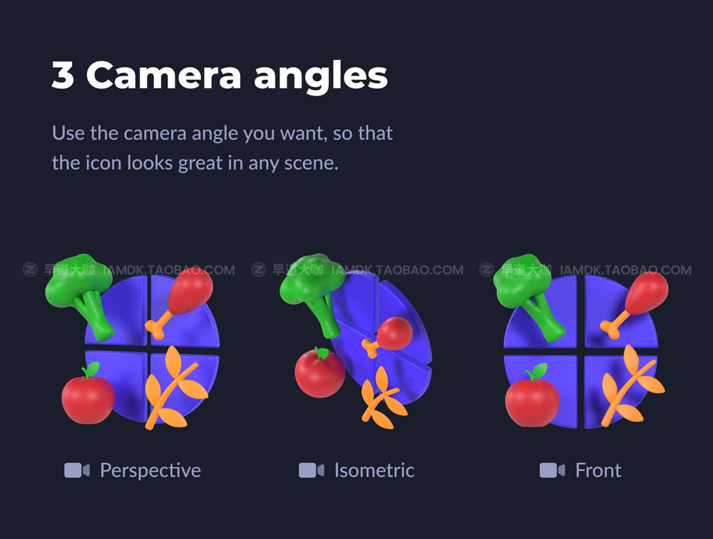 逼真塑料哑光质感蔬菜快餐水果餐具3D食物图标icon素材png免抠图文件 Food 3D icons_img_2