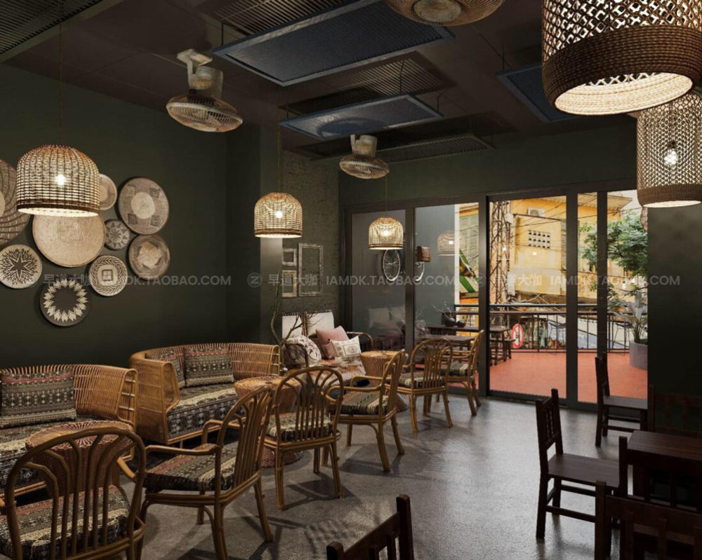 新中式咖啡店内部装饰设计效果图3d模型素材 Interior Coffee Interior Scene By HuyDam_img_2