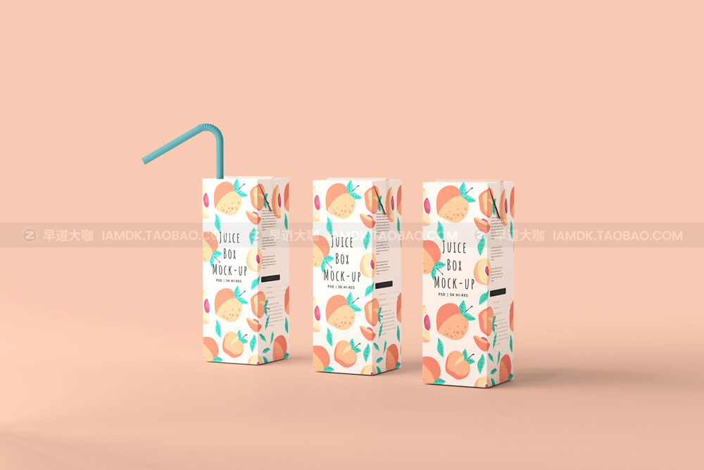 逼真牛奶果汁吸管纸盒外观设计展示贴图ps样机模板 Juice Packet Carton Box Mockups_img_2