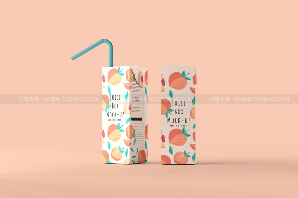 逼真牛奶果汁吸管纸盒外观设计展示贴图ps样机模板 Juice Packet Carton Box Mockups_img_2