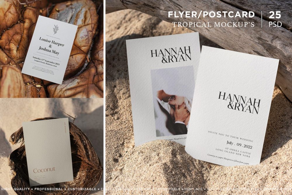 25款时尚单页请柬贺卡明星片设计作品贴图ps样机模版素材 Flyer/Postcard Tropical Mockups_img_2
