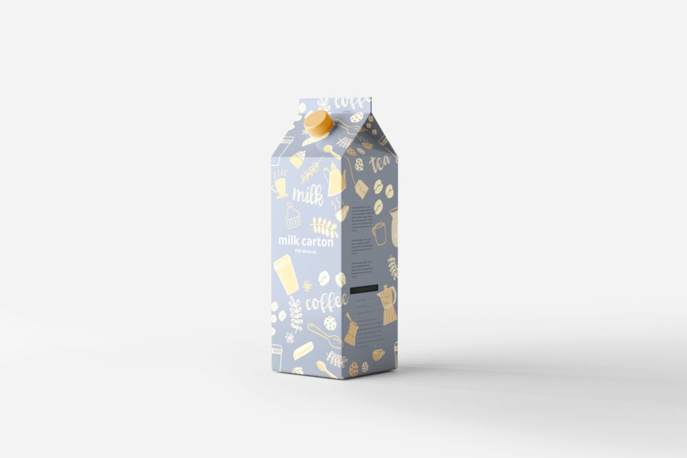 逼真牛奶果汁饮料纸盒外观设计展示贴图psd样机模版 Milk Carton Box Mockups_img_2