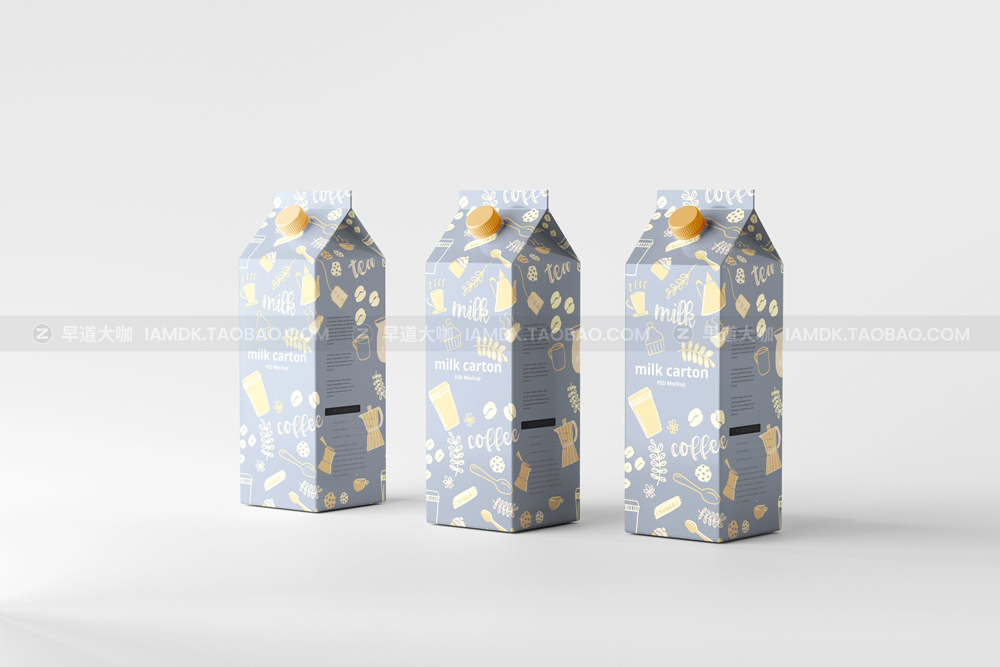 逼真牛奶果汁饮料纸盒外观设计展示贴图psd样机模版 Milk Carton Box Mockups_img_2