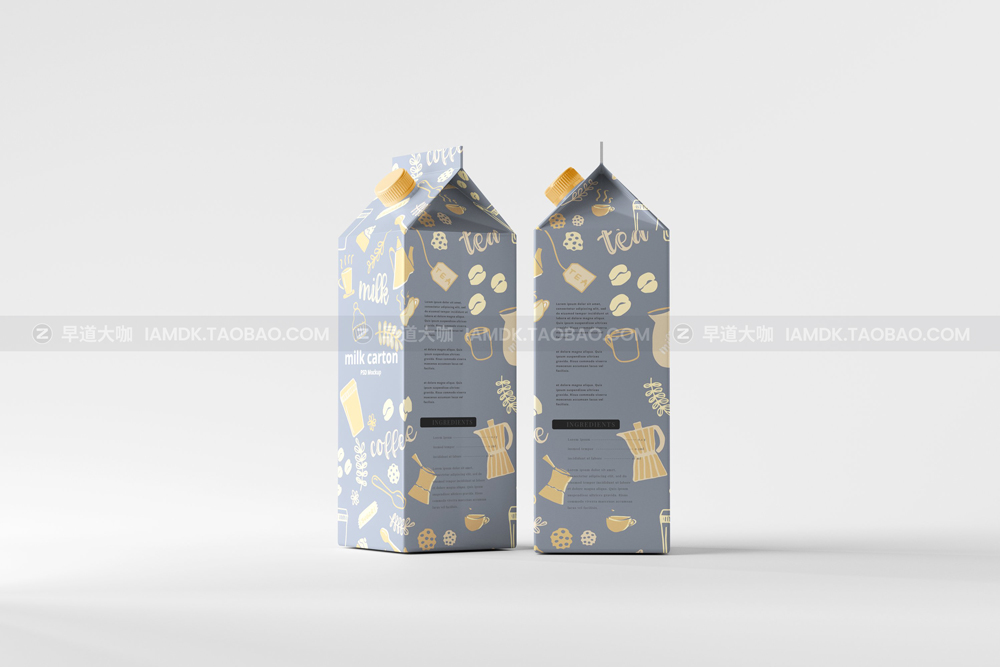 逼真牛奶果汁饮料纸盒外观设计展示贴图psd样机模版 Milk Carton Box Mockups_img_2