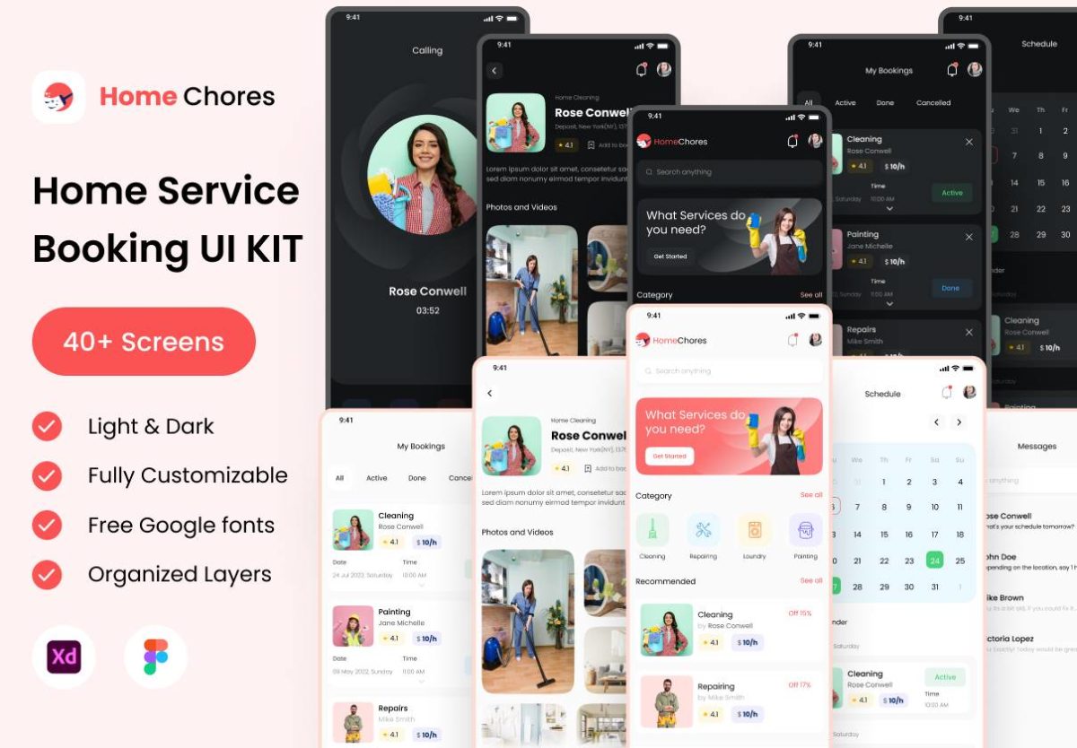 时尚家政保洁服务app界面设计ui套件素材 Home Chores UI Kit_img_3