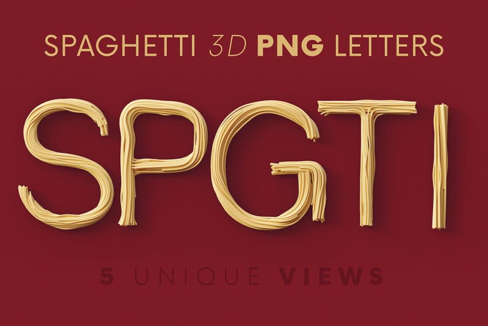 创意3d立体有趣意大利面条字母数字png免抠图片设计素材 Spaghetti - 3D Lettering_img_2