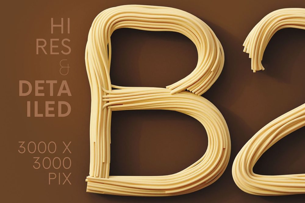 创意3d立体有趣意大利面条字母数字png免抠图片设计素材 Spaghetti - 3D Lettering_img_2