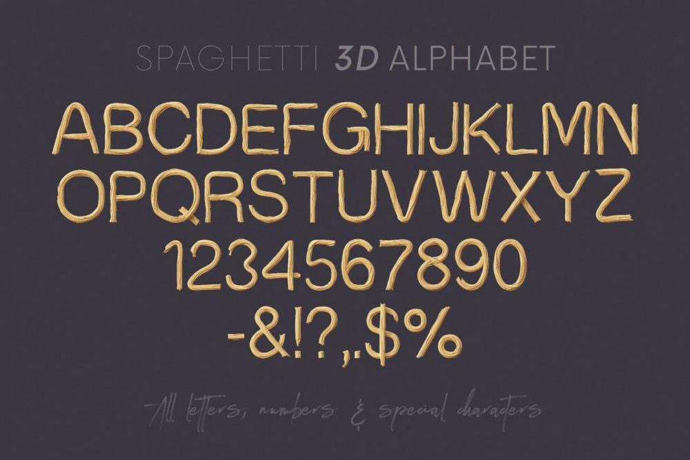 创意3d立体有趣意大利面条字母数字png免抠图片设计素材 Spaghetti - 3D Lettering_img_2