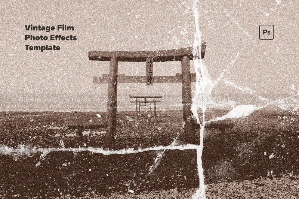 复古做旧磨损折痕老照片电影效果ps滤镜样机模版 Vintage Film Photo Effects Pack_img_2