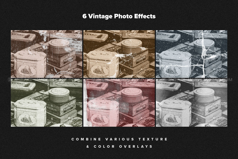 复古做旧磨损折痕老照片电影效果ps滤镜样机模版 Vintage Film Photo Effects Pack_img_2