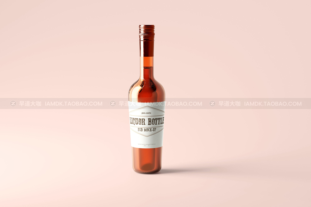 15款时尚红酒葡萄酒瓶贴纸包装盒设计展示ps样机模版 Round Liquor Bottle Mockup_img_2