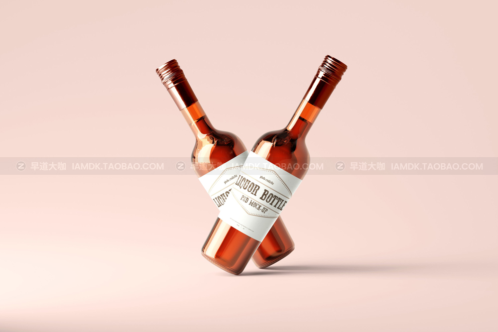 15款时尚红酒葡萄酒瓶贴纸包装盒设计展示ps样机模版 Round Liquor Bottle Mockup_img_2