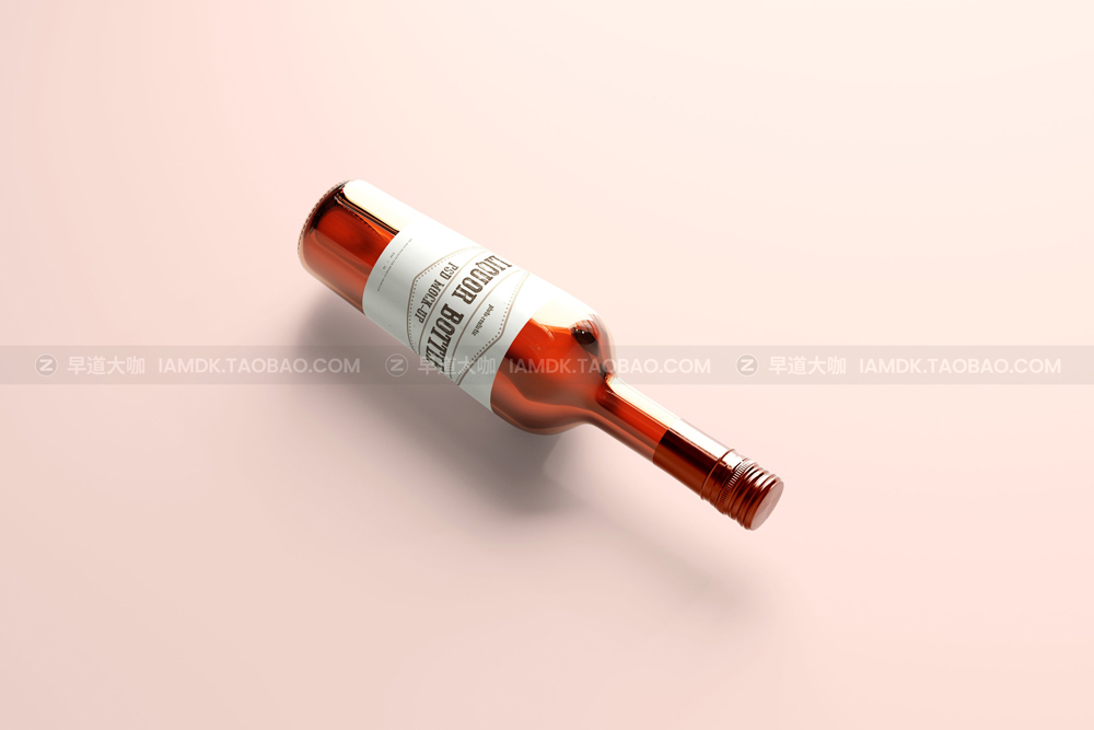 15款时尚红酒葡萄酒瓶贴纸包装盒设计展示ps样机模版 Round Liquor Bottle Mockup_img_2