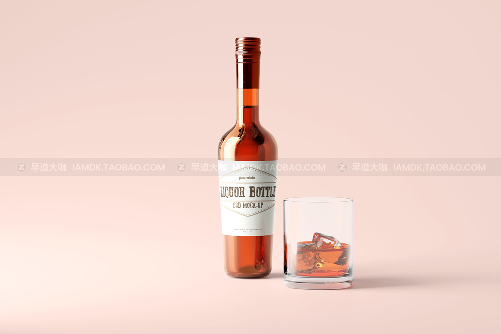 15款时尚红酒葡萄酒瓶贴纸包装盒设计展示ps样机模版 Round Liquor Bottle Mockup_img_2