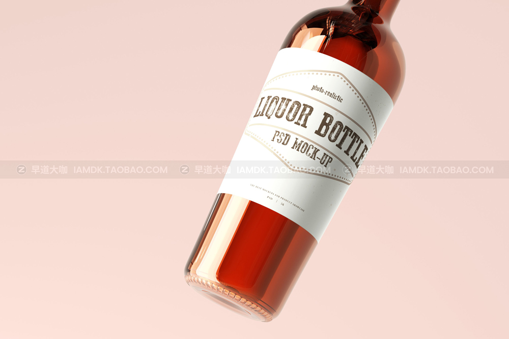 15款时尚红酒葡萄酒瓶贴纸包装盒设计展示ps样机模版 Round Liquor Bottle Mockup_img_2