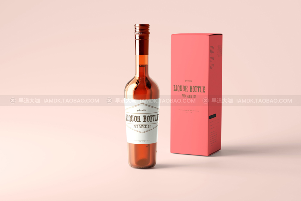 15款时尚红酒葡萄酒瓶贴纸包装盒设计展示ps样机模版 Round Liquor Bottle Mockup_img_2