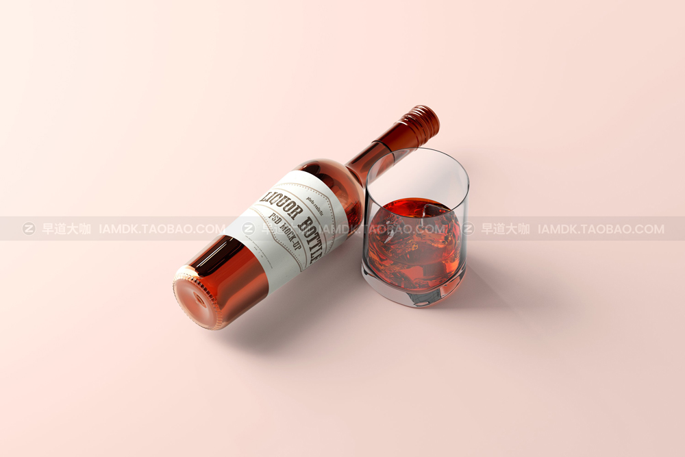 15款时尚红酒葡萄酒瓶贴纸包装盒设计展示ps样机模版 Round Liquor Bottle Mockup_img_2