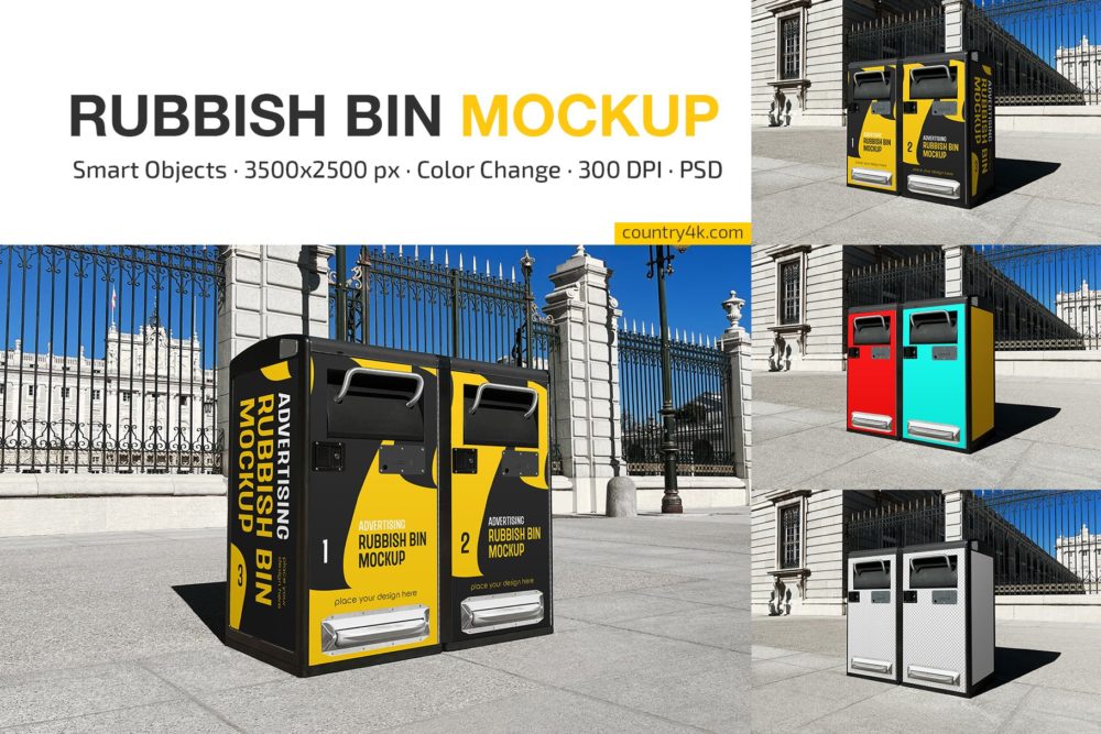 时尚城市街头垃圾桶外观广告设计展示贴图样机合集 Advertising Rubbish Bin Mockup Set_img_2