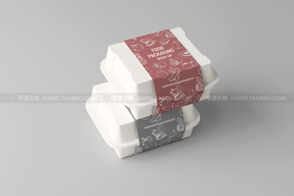 简约汉堡食品包装盒标签贴纸设计展示贴图psd样机模版 Food Container Mockup_img_2