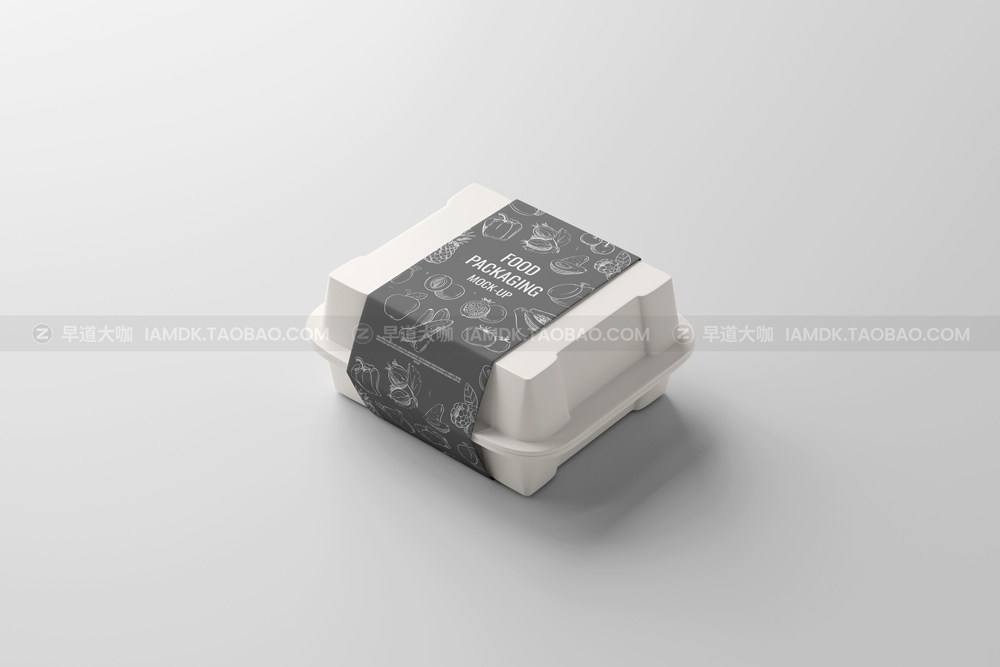 简约汉堡食品包装盒标签贴纸设计展示贴图psd样机模版 Food Container Mockup_img_2