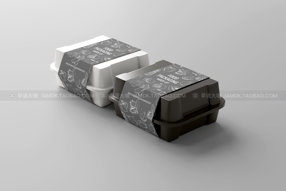 简约汉堡食品包装盒标签贴纸设计展示贴图psd样机模版 Food Container Mockup_img_2