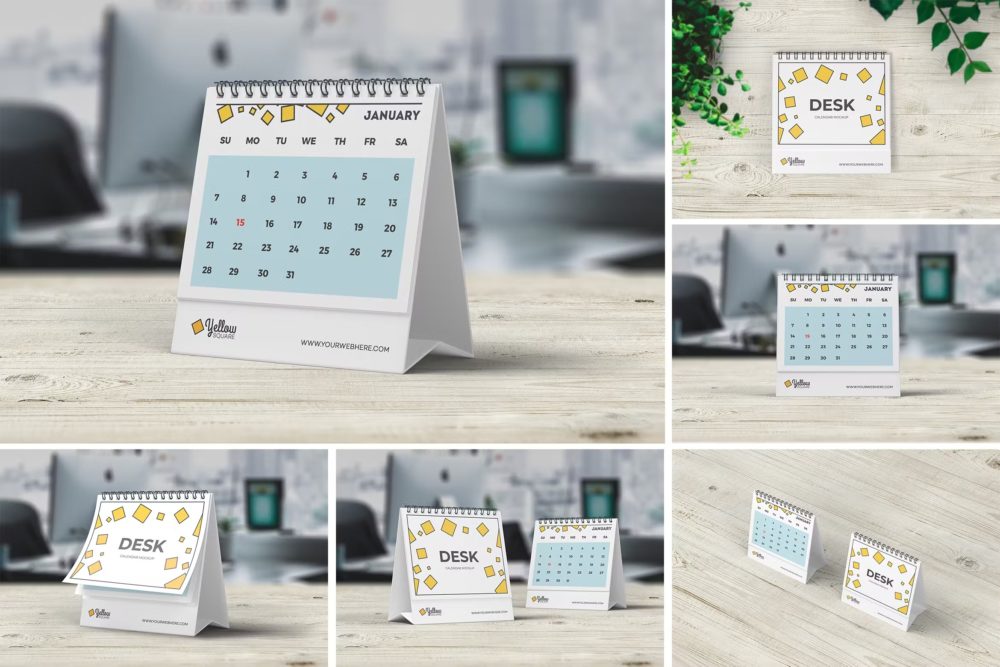 螺旋立式日历台历设计展示贴图样机模版 Desk Calendar Mockup_img_2