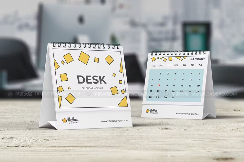 螺旋立式日历台历设计展示贴图样机模版 Desk Calendar Mockup_img_2