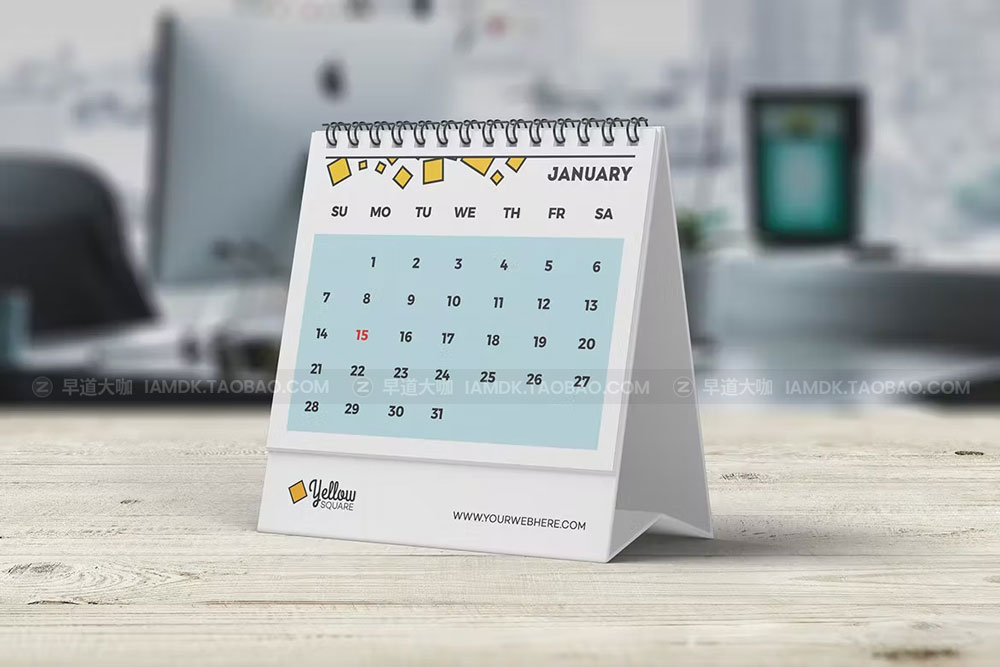 螺旋立式日历台历设计展示贴图样机模版 Desk Calendar Mockup_img_2