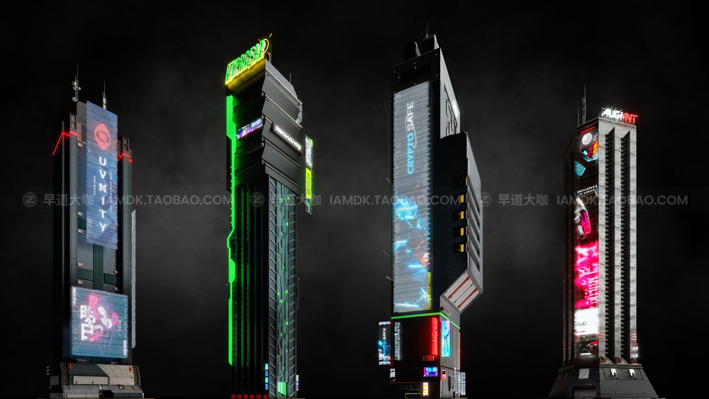 赛博朋克未来科幻楼房建筑3D模型C4D/MAX/FBX/OBJ/Maya/Blender等 Kitbash3d - Cyberpunk 2022_img_2